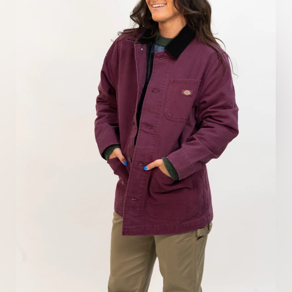Dickies Women's Maroon Barn Jacket with Corduroy Collar